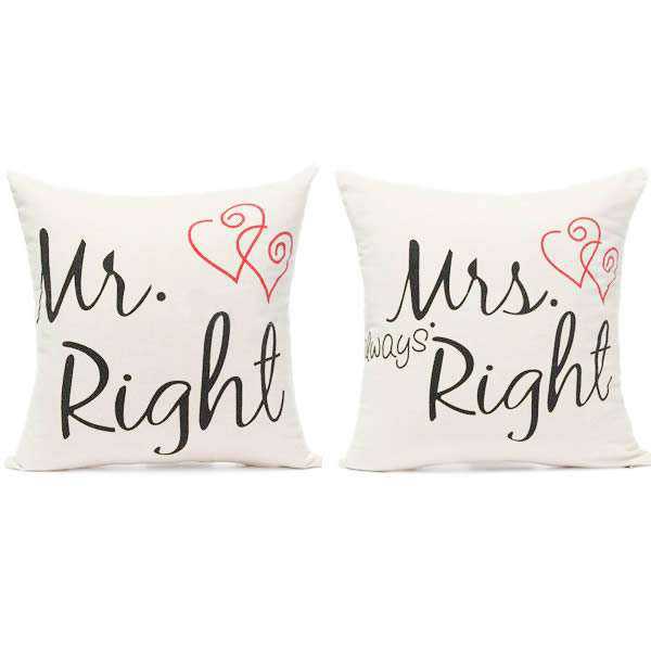 Mr Right and Mrs Always Right Double Heart Couple Valentine Cushions